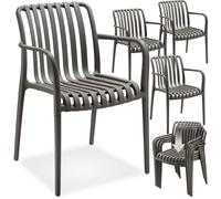 tectake® Lot de 4 Chaise de Jardin avec Accoudoirs Salon extérieur Empilable Résistant aux intempéries max. 120 kg Légère Salon de Jardin Exterieur Meuble pour Amenagement Balcon Terrasse - Anthracite