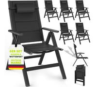 Chaises de jardin Tillvex avec coussins Premium, lot de 6, noires, pliables, en aluminium | Dossier haut avec accoudoirs | Chaises pliantes réglables | Fauteuils pliants pour balcon, jardin et terrass