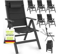 Chaises de jardin Tillvex avec rembourrage Premium, lot de 6, anthracite, pliables, en aluminium | Dossier haut avec accoudoirs | Chaises pliantes réglables | Fauteuils pliants pour balcon, jardin et 