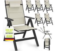 Chaises de jardin Tillvex avec rembourrage Premium, lot de 6, beiges, pliables, en aluminium | Dossier haut avec accoudoirs | Chaises pliantes réglables | Fauteuils pliants pour balcon, jardin et terr