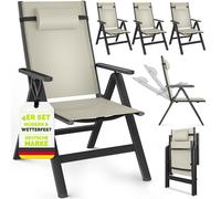 Chaises de jardin Tillvex Premium, lot de 4, beiges, pliables, en aluminium | Dossier haut avec accoudoirs | Chaises pliantes réglables | Fauteuils pliants pour balcon, jardin et terrasse
