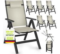Chaises de jardin Tillvex Premium, lot de 6, beiges, pliables, en aluminium | Dossier haut avec accoudoirs | Chaises pliantes réglables | Fauteuils pliants pour balcon, jardin et terrasse