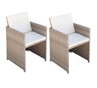 vidaXL Chaises de jardin 2 pcs. avec coussins Poly Rattan Beige