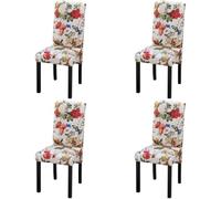 Chaises de salle à manger 4 pcs tissu multicolore | Motif floral, cadre en bois massif, siège rembourré épais, salon, salle à manger, coloré