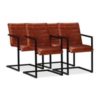 Chaises de salle à manger 4 pièces en cuir véritable marron cadre en acier | Design rétro, assise rembourrée, facile à nettoyer, maximum 110 kg par siège, montage facile