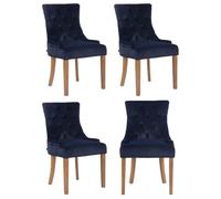 Chaises de salle à manger Aberdeen en Velours - CLP - Lot de 4 - Bois massif - Bleu-Antique clair