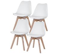 Chaises de salle à manger chaises coque chêne blanc, lot de 4 Chaises de cuisine bois, plastique, coussins d'assise PP, cuir PU, LxPxH 48x42x82 cm, lot de 4