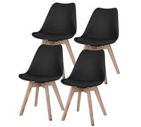 Chaises de salle à manger chaises en coque de chêne noir, lot de 4 Chaises de cuisine bois, plastique, coussins d'assise PP, cuir PU, LxPxH 48x42x82 cm, lot de 4