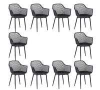 Chaises de salle à manger IPOTIUS Lot de 10 Tarje avec dossier & accoudoirs, pieds en métal, assise en plastique, 130 kg, Chaise de jardin Chaises salle à manger Noir
