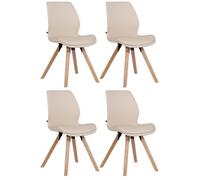 Chaises de Salle à Manger - Luna - Lot de 4 - Similicuir Crème - Pieds en Bois - Design Scandinave