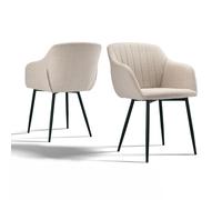 Chaises de salle à manger modernes aspect lin - Lot de 2/4/6 Chaises avec rayures verticales, accoudoirs et pieds en métal - Confort élégant style vintage pour salle à manger, cuisine et chaise coiffe