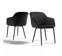Chaises de salle à manger modernes en velours - Lot de 2/4/6 Chaises avec rayures verticales, accoudoirs et pieds en métal - Confort élégant style vintage pour salle à manger, cuisine et chaise coiffe