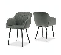 Chaises de salle à manger modernes en velours - Lot de 2/4/6 Chaises avec rayures verticales, accoudoirs et pieds en métal - Confort élégant style vintage pour salle à manger, cuisine et chaise coiffe