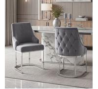 Chaises de salle à manger modernes - Lot de 2 pièces - Velours gris - Pieds argentés - Dimensions 59x55x89 cm