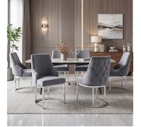 Chaises de salle à manger modernes - Lot de 6 chaises - Velours gris - Pieds argentés - Dimensions 59x55x89 cm