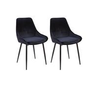 Chaises de salle à manger - VENTE-UNIQUE - Lot de 2 - Velours noir - Piètement métal
