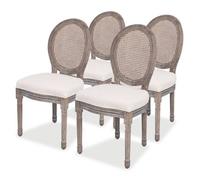 Chaises de salle à manger - vidaXL - Lot de 4 - Crème - Lin - Dossier en rotin