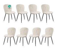 Chaises de Salle à Manger - WAFTING - Design coquille - Chenille beige - Pieds métal - Lot de 8