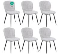 Chaises de salle à manger - WAFTING - Design Coquille - Lot de 6 - Revêtement chenille gris - Pieds métal