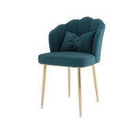 Chaises De Vanité Modernes Salle De Maquillage, Chaises De Salle À Manger, | Tabouret avec dossier avec dossier en coque et pieds en métal, cuisine chambre(Blue+gold Legs)
