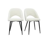 Chaises design en tissu effet laine bou blanc et métal noir (lot de 2) COSETTE