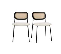 Chaises design en tissu effet laine bou blanc, métal noir et cannage rotin (lot de 2) MIRANDA