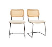 Chaises design en tissu effet velours texturé beige, métal chromé et cannage rotin (lot de 2) ELECTRA