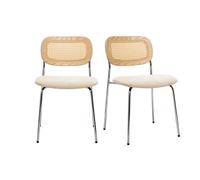 Chaises design en tissu effet velours texturé beige, métal chromé et cannage rotin (lot de 2) MIRANDA