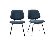 Chaises design en tissu effet velours texturé bleu foncé et métal noir (lot de 2) BARNET