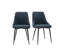Chaises design en tissu effet velours texturé bleu foncé et métal noir (lot de 2) CULT
