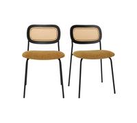 Chaises design en tissu effet velours texturé bronze, métal noir et cannage rotin (lot de 2) MIRANDA