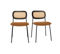 Chaises design en tissu effet velours texturé terre brulée, métal noir et cannage rotin (lot de 2) MIRANDA