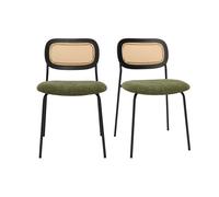 Chaises design en tissu effet velours texturé vert kaki, métal noir et cannage rotin (lot de 2) MIRANDA