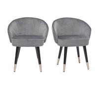 Chaises design en tissu velours gris, bois noir et métal doré (lot de 2) BRIZO