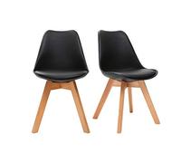 Chaises Design Noires avec Pieds Bois Clair (Lot de 2) Pauline