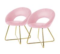 ML-Design Lot de 2 Chaises de Salle à Manger en Velours, Rose, avec Dossier Rond, Assise Rembourrée, Pieds en Métal Doré, Fauteuil pour Table à Manger, Chaise de Maquillage, Salon, Cuisine, Chambre