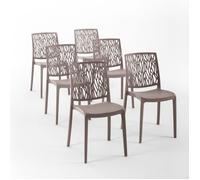 Chaises empilables - Lisa - Polypropylène renforcé - Usage intérieur et extérieur - Lot de 6 - Gris tourterelle