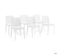 Chaises empilables - Malika - Polypropylène renforcé - Usage intérieur et extérieur - Lot de 6 - Blanc