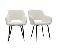 Chaises en tissu effet laine bou blanc cassé et métal noir (lot de 2) LAURETTE
