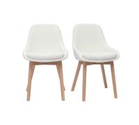 Chaises scandinaves en tissu effet laine bou blanc et bois clair massif (lot de 2) HOLO