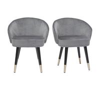 Chaises design en tissu velours gris, bois noir et métal doré (lot de 2) BRIZO