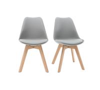 Chaises design gris et bois clair massif (lot de 2) PAULINE