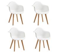 Chaises HJhomeheart - Scandinave, chaise de salle à manger, pieds en plastique et bois, blanche(Lot de 4)