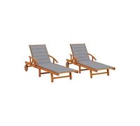 vidaXL Bains de soleil 2 pièces avec coussins en bois massif d'acacia