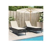 vidaXL Bains de soleil avec coussins 2 pcs. noir poly rotin