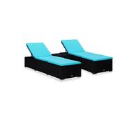 vidaXL 3 pcs. Bains de soleil de jardin avec table de thé Poly rotin noir