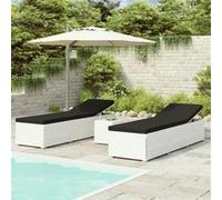 vidaXL 3 pcs. Bains de soleil de jardin avec table de thé Poly rotin blanc