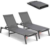 Chaises longues d'extérieur VEVOR, chaises longues de terrasse en aluminium à 5 positions réglables, chaises longues de piscine pliables, chaises longues et chaises longues entièrement plates