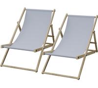 Chaises longues double pack - Transat de plage - Pour se détendre en extérieur - 3 positions d'inclinaison - Capacité de charge de 120 kg - Gris clair