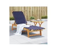 vidaXL Bain de soleil avec table bleu foncé bois massif acacia et tissu